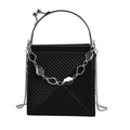 Black textured handbag with silver arc handle and metal bead clasp closure - Black