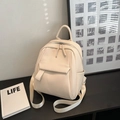 Mini cream beige faux leather backpack with litchi texture and adjustable straps - White