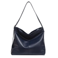 Bolso de hombro retro azul oscuro de gran capacidad en cuero sintético con costuras - Azul