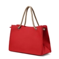 Grande borsa tote in tela rossa con manici in corda beige per uno stile estivo casual - Rosso