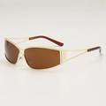 Lunettes de soleil Y2K rétro avec monture dorée évidée et verres marron dégradés - Monture Dorée Verres Ambrés