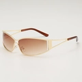 Lunettes de soleil rétro futuristes en métal doré avec verres dégradés marron - Monture Dorée Verres Ambrés Dégradés