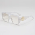 Chic oversized square sunglasses with translucent white frames and gold S logo on the temple - White Frame Light Silver Mirror