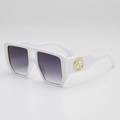 Modern white oversized square sunglasses with gradient grey lenses and gold S detail - White Frame Gray Lens