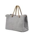 Gray woven straw tote bag with brown rope handles on white background for women - Light Gray