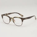 Retro tortoiseshell browline glasses with UV400 protection and silver rivet details - Tortoise Shell Texture Top Frame Silver Metal Bottom