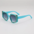 Square oversized blue sunglasses with checkered patterns and gradient lenses for women - Blue Frame Gradient Blue