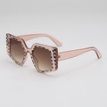 Chic oversized pink translucent square sunglasses with checkerboard inner frame detail - Tea Frame Gradient Tea
