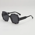 Stylish oversized sunglasses with wavy petal edges and dark grey lenses for UV protection - Black Frame Grey Lens