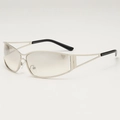 Lunettes de soleil futuristes en métal argenté avec verres gris et branches ajourées - Monture Argentée Verres Mercure Blanc Clair