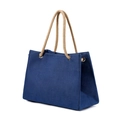 Navy blue canvas tote bag with thick twisted rope handles and silver grommets - Dark Blue