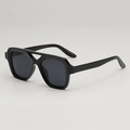 Retro oversized square frame sunglasses with double bridge hollow design in black - Black Frame Grey Lens