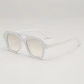 Retro white square frame sunglasses with double bridge and thick minimalist design - White Frame Silver Mirror Lens