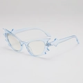 Futuristic bat-wing sunglasses with light blue translucent frames and wavy temple arms - Transparent Blue Frame Clear Lens