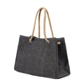 Large capacity tote bag in black and grey textured fabric with khaki cotton rope handles - Dark Gray
