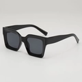 Retro hip-hop square sunglasses with thick black frames and dark grey lenses for men - Black Frame Grey Lens