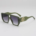 Square dark green luxury sunglasses for women with gradient lenses and gold temple decor - Green Frame Double Gray Lenses