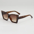 Fashionable tortoiseshell cat-eye sunglasses with brown gradient lenses and thick frame - Leopard Frame Gradient Grey Lens