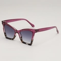 Occhiali da sole cat-eye in montura viola traslucida con tartarugato e lenti sfumate - Montatura Floreale Viola Lente Doppio Grigio