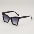 Cat eye oversized sunglasses with black frame and gradient lenses from 45-degree angle - Black Frame Double Gray Lens
