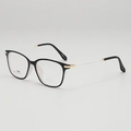 Classic black TR90 square eyeglass frames with white temples and gold metal hinges - Solid White & Black (Plain Lenses)