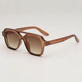 Retro translucent brown square sunglasses with double-bridge and gradient brown lenses - Tea Frame Gradient Tea Lens