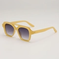 Retro square beige frame sunglasses with purple gradient lenses for a vintage street style - Yellow Frame Double Gray Lens