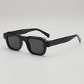 Minimalist black square frame sunglasses with wide temples and deep tinted lenses - Black Frame Grey Lens