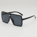 Oversized flat top black square sunglasses with silver rivets and dark grey lenses - Black Frame Grey Lens