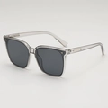 Vintage square frame sunglasses in transparent grey with premium metallic accents - Translucent Grey Frame Grey Lens