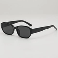 Classic black oval frame sunglasses with thick rims and dark lenses in a retro style - Black Frame Grey Lens