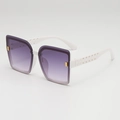 Lunettes de soleil carrées blanches surdimensionnées avec verres dégradés violets - B03 Z-2 / Monture Blanche Verre Gris