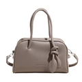 Borsa a tracolla quadrata in pelle taupe con doppi manici e dettaglio nodo a foglia - Grigio elefante