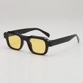 Retro square sunglasses with thick black frame and transparent yellow lenses for stylish look - Black Frame Yellow Lens