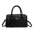 Borsa a mano classica in pelle nera motivo litchi con hardware dorato e manico - Nero