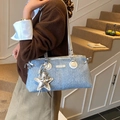 Borsa a spalla in denim con ciondolo a stella e finiture in pelle argentata - Senza Ciondolo / Argento