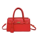 Elegante borsa a mano in pelle rossa a grana con chiusura dorata e tracolla regolabile - Rosso