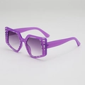 Oversized purple hexagonal sunglasses with white stripes and gradient lenses - Purple Frame Gradient Purple
