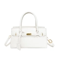 Elegante borsa a mano bianca con trama in pelle litchi e dettagli metallici dorati - Bianco