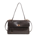 Bolso de hombro retro de cuero marrón oscuro con cierre dorado y correa ajustable - Marrón