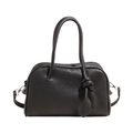 Sac à main noir texture litchi avec logo Amira et poignée décorative nœud feuille - Noir