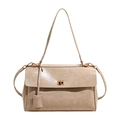 Sac à bandoulière en cuir beige classique avec fermoir doré et style rétro chic - Khaki Clair