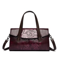 Vintage bordeauxrote Handtasche mit 3D-Blumenprägung und Eidechsenhaut-Struktur - Rot