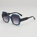 Oversized blue textured sunglasses with gradient grey lenses and black matte temples - Dark Blue Frame Gradient Grey