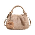 Fashionable plush crossbody bag with soft faux fur and fluffy decorative charm - Khaki (521-1124) / Khaki