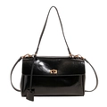 Bolso bandolera negro brillante con cierre dorado y correa ajustable elegante - Negro