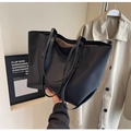 Chic black large-capacity tote bag with long straps and secure zipper closure for women - Black