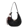 Sac bandoulière demi-lune noir mat avec charm de gant marron et détails dorés chic - Noir sans Pendentif