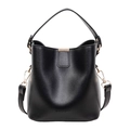Minimalist black bucket bag with gold hardware and a long leather crossbody strap - Black
