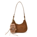 Bolso hobo marrón de ante sintético con colgante de perro de peluche y correa - Sin colgante / Marrón